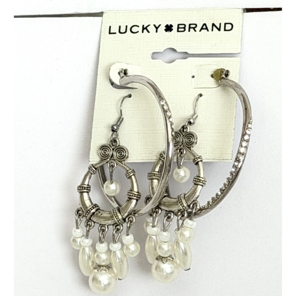 Lucky Brand Semi-Precious Hoop Earrings • NWT Silver Chandelier Dangles